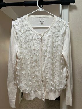 A New Day Ivory Floral Appliqué Button-Front Cardigan